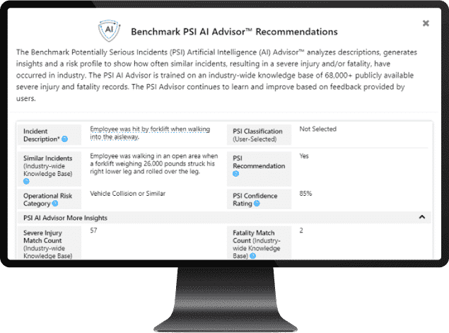 Computer Monitor Screen with psi ai Advisor app page